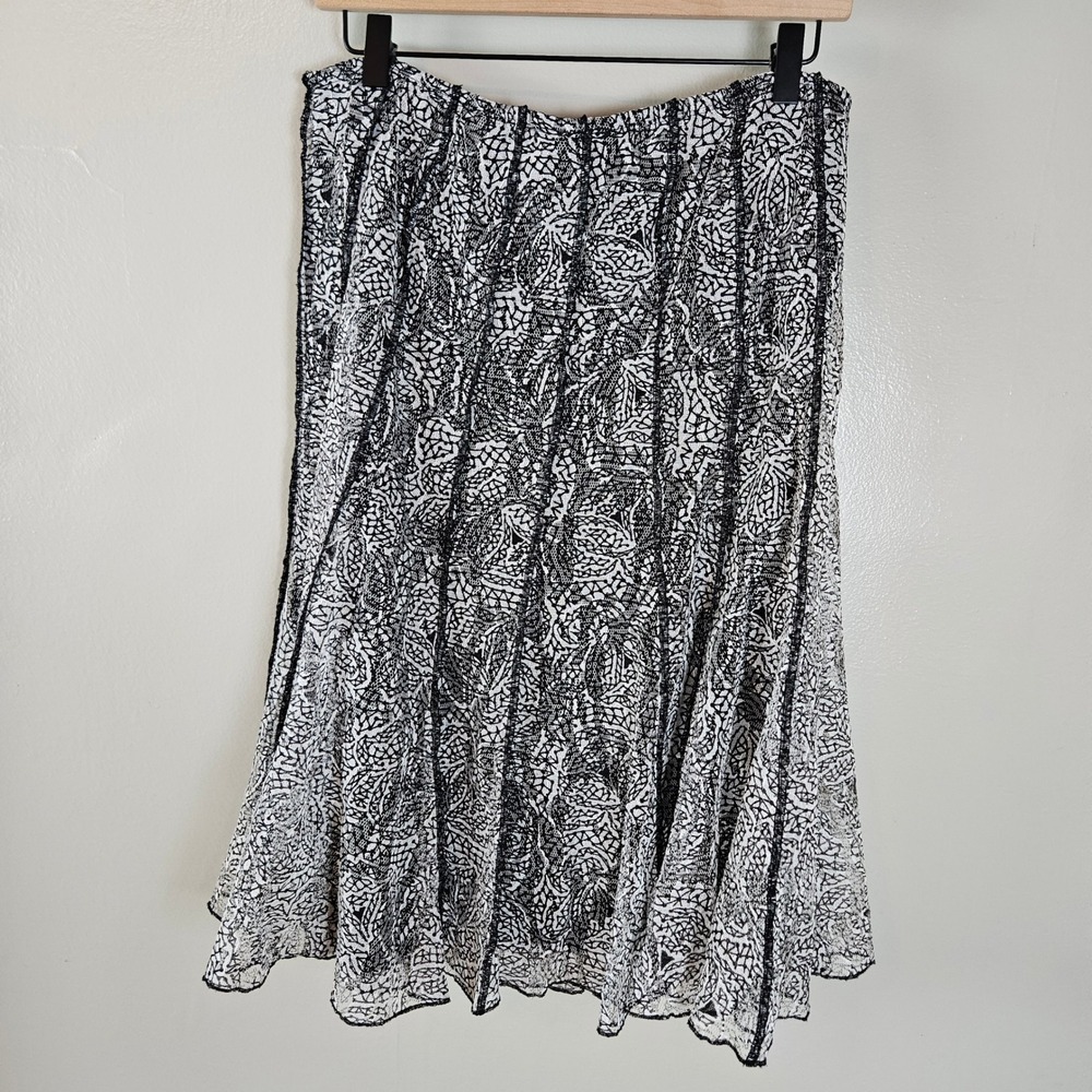 Witchy Lace Overlay Knee Length Paneled Skirt Sz M Black White - Picture 7 of 10